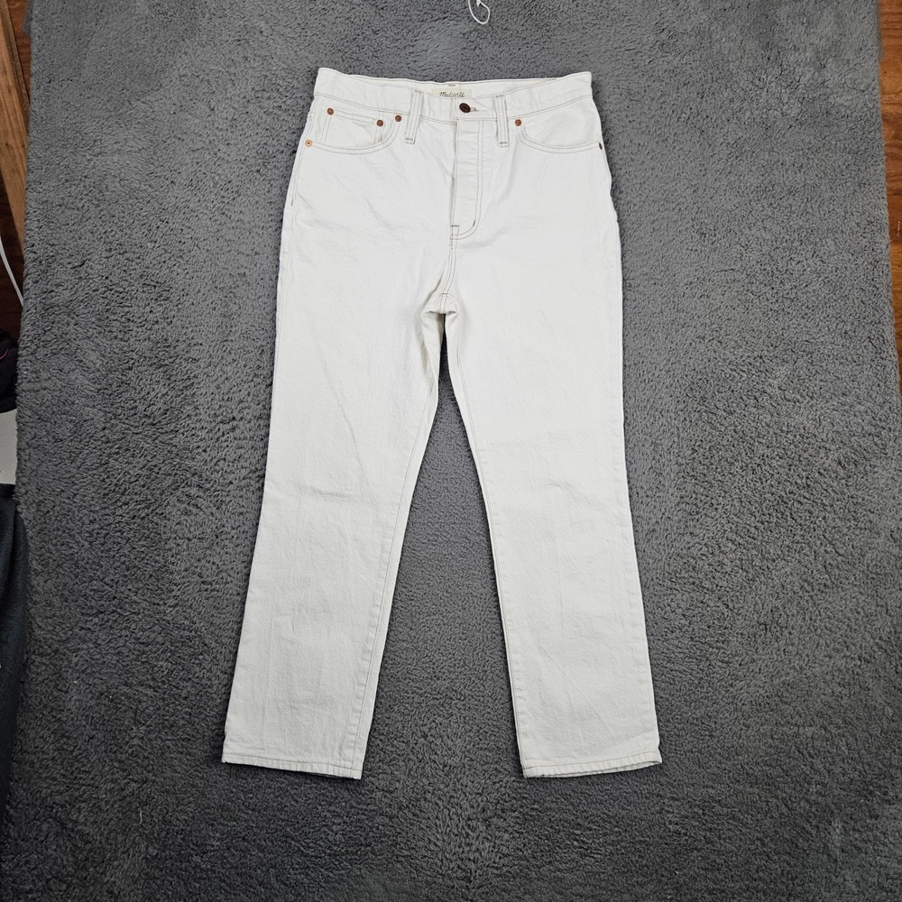 Madewell Slim Demi Boot Jeans White‎ Denim Button Fly Women Size 29
